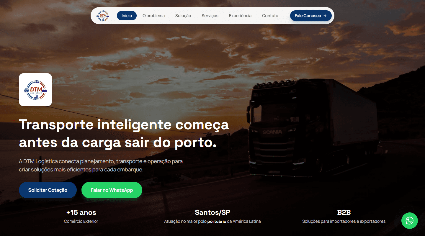 Captura de tela do projeto DTM Logística